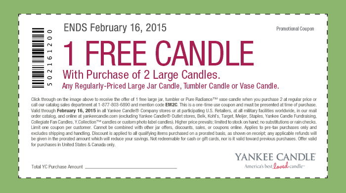 Coupon: 1 Free Candle with purchase of 2 Large Candles