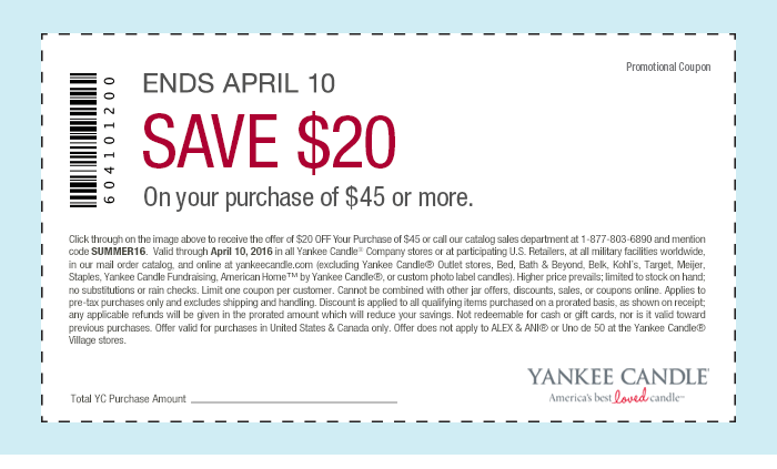 Yankee Candle Coupon 20 off 45 Purchase Hunt4Freebies