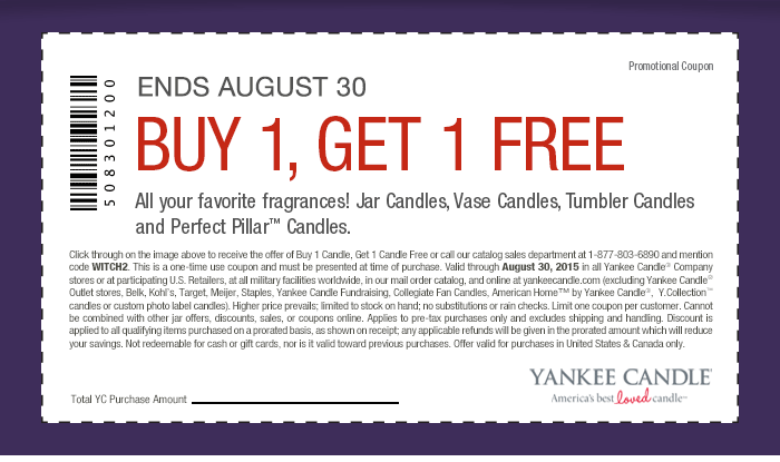 Coupon: Jar candles, vase candles, tumbler candles and perfect pillar candles - Buy 1, Get 1 Free!