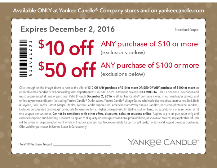 Free Yankee Candles at Yankee Candle Stores With 10 Off 10 Purchase