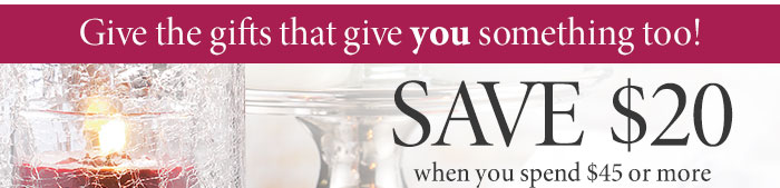 Give the gifts that give you something too! SAVE $20 when you spend $45 or more