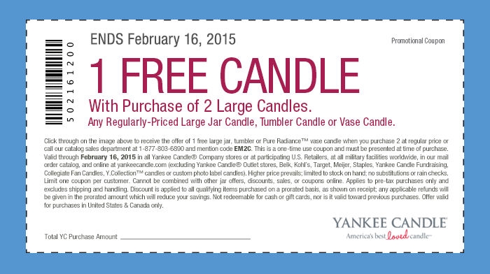 Coupon: 1 Free Candle with purchase of 2 Large Candles