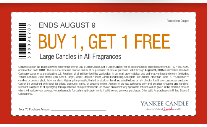Coupon: Buy 1, Get 1 Free Large Candle