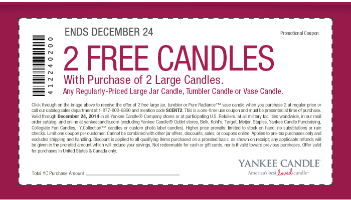 Coupon: 2 Free Candles with purchase of 2 Large Candles